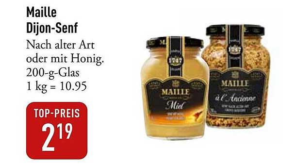 Maille Dijon-Senf Nach alter Art oder mit Honig, 200-g-Glas