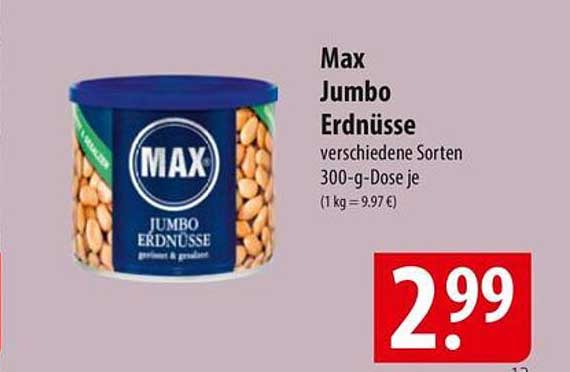 Max Jumbo Erdnüsse verschiedene Sorten 300-g-Dose je