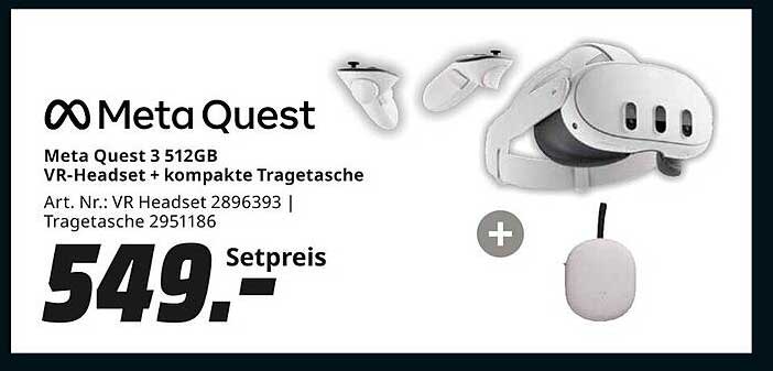 Meta Quest 3 512GB VR-Headset + kompakte Tragetasche