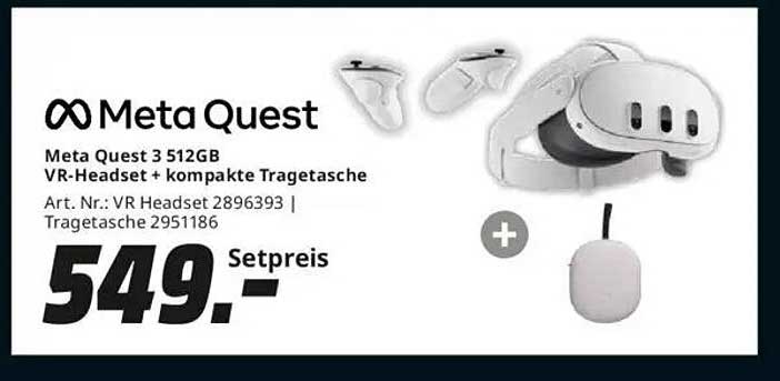 Meta Quest 3 512GB VR-Headset + kompakte Tragetasche