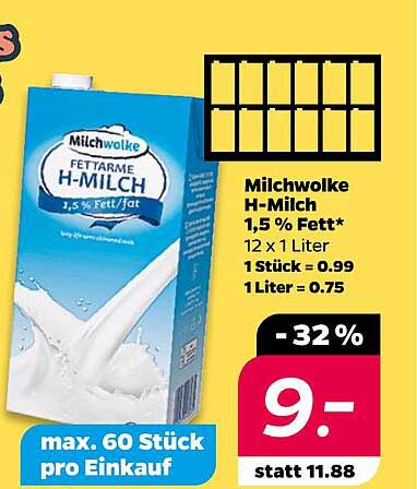 Milchwolke H-Milch 1,5 % Fett - 12 x 1 Liter