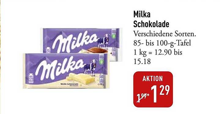 Milka Schokolade - Verschiedene Sorten