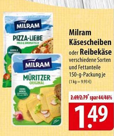 Milram Käse Scheiben oder Reibekäse 150-g-Packung je
