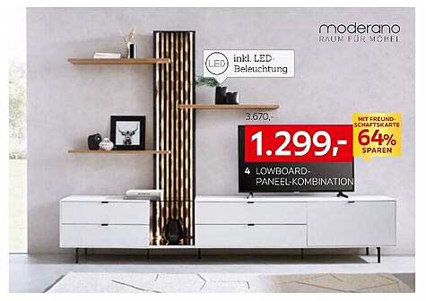 Moderano Lowboard-Paneel-Kombination mit LED-Beleuchtung