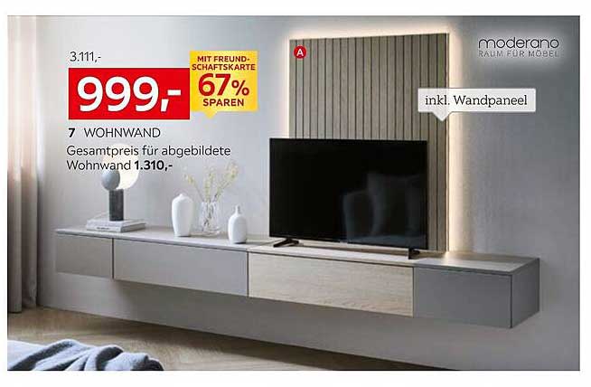 Moderano Wohnwand inkl. Wandpaneel - Jetzt für 999 € statt 1.310 €!
