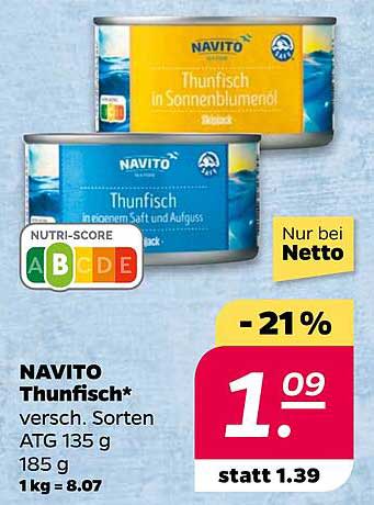 NAVITO Thunfisch versch. Sorten ATG 135 g