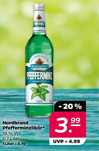 Nordbrand Pfefferminzlikör 18% Vol, 0,7 Liter