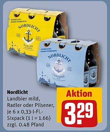 Nordlicht Landbier mild, Radler oder Pilsener, je 6 x 0,33-l-Fl.-Sixpack