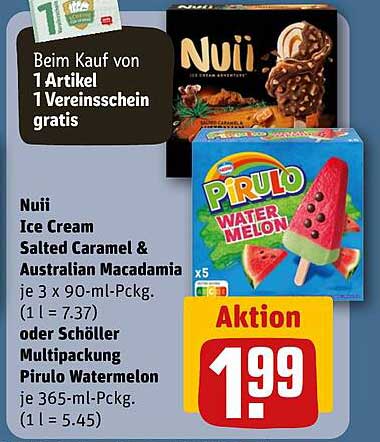 Nuii Ice Cream Salted Caramel & Australian Macadamia oder Schöller Multipackung Pirulo Watermelon