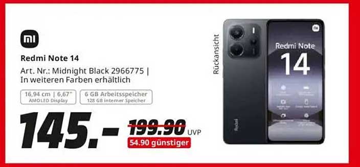 Redmi Note 14 - 6 GB RAM, 128 GB Speicher, AMOLED Display