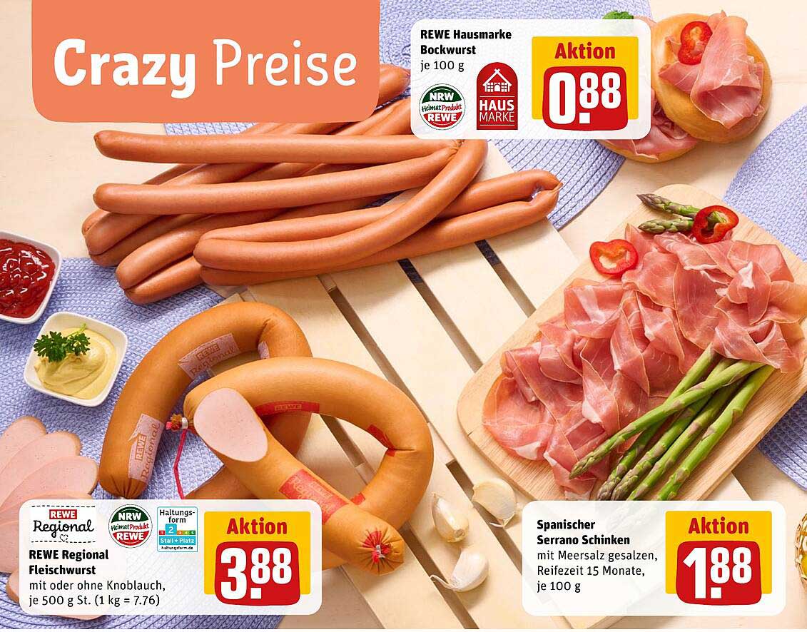 REWE Regional Fleischwurst, 500 g, Aktion 3,88