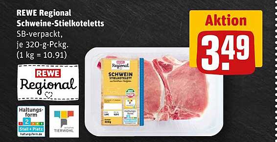 REWE Regional Schweine-Stielkoteletts SB-verpackt, je 320-g-Pckg.