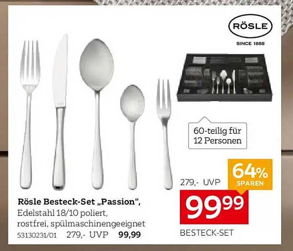 Rösle Besteck-Set „Passion“, 60-teilig für 12 Personen