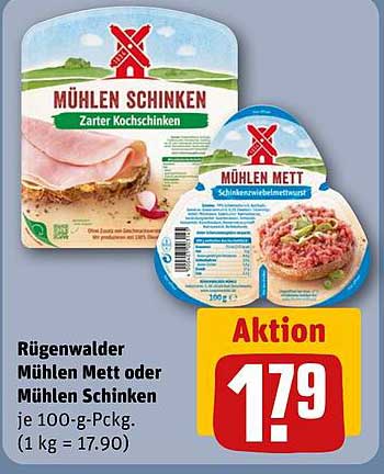 Rügenwalder Mühlen Mett oder Mühlen Schinken je 100-g-Packung