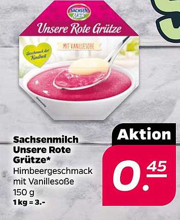 Sachsenmilch Unsere Rote Grütze Himbeergeschmack mit Vanillesoße 150 g