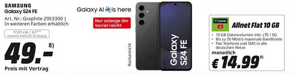 Samsung Galaxy S24 FE mit Allnet Flat 10 GB – nur für kurze Zeit!