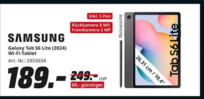 Samsung Galaxy Tab S6 Lite (2024) Wi-Fi-Tablet mit S Pen
