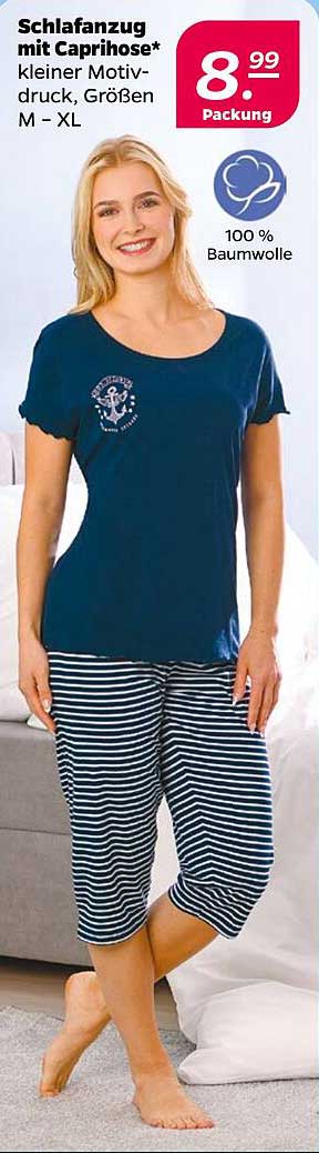 Schlafanzug mit Caprihose* kleiner Motivdruck, Größen M - XL
