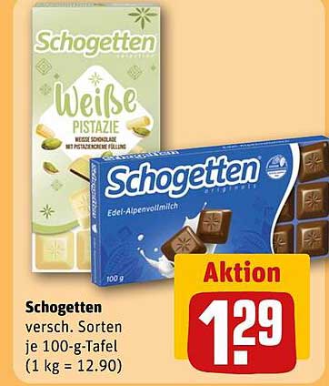 Schogetten – verschiedene Sorten je 100-g-Tafel für nur 1,29 €