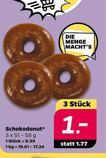Schokodonuts - 3 Stück für 1,00 € statt 1,77 €