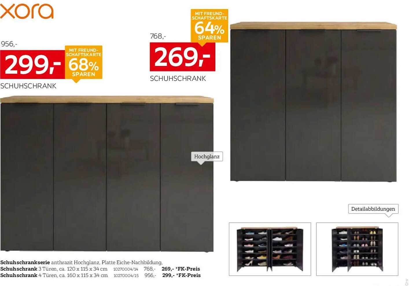 Schuhschrank anthrazit Hochglanz mit Eiche-Nachbildung