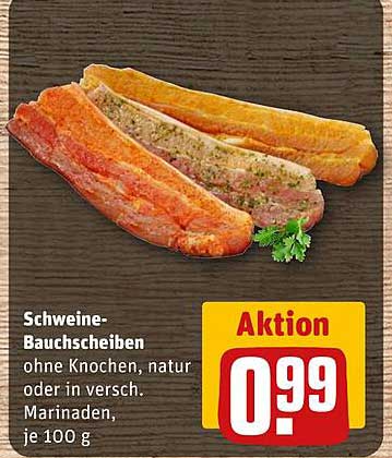 Schweine-Bauchscheiben ohne Knochen, natur oder in verschiedenen Marinaden, je 100 g