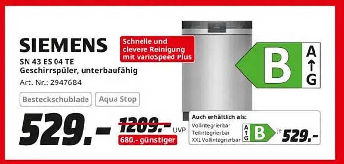 SIEMENS SN 43 ES 04 TE Geschirrspüler, unterbaufähig