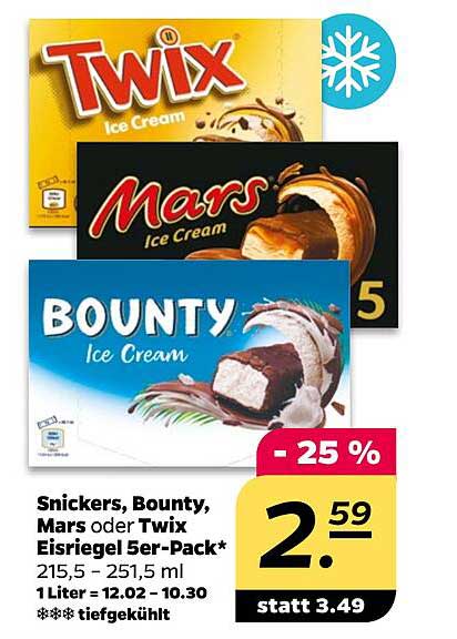 Snickers, Bounty, Mars oder Twix Eisriegel 5er-Pack – Jetzt zum Vorteilspreis!