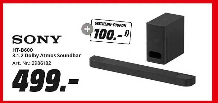 Sony HT-B600 3.1.2 Dolby Atmos Soundbar
