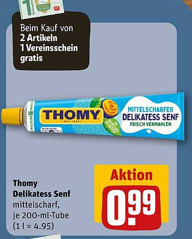 Thomy Delikatess Senf, mittelscharf, je 200-ml-Tube für nur 0,99 €