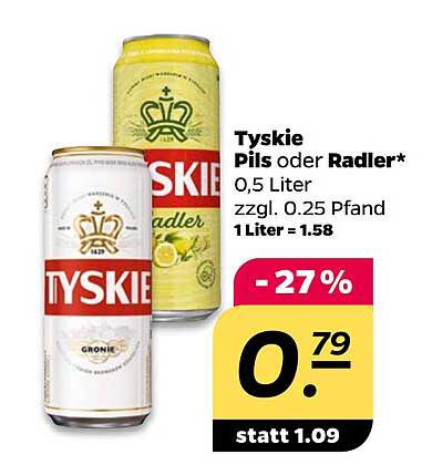 Tyskie Pils oder Radler 0,5 Liter