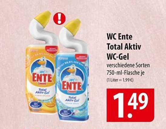 WC Ente Total Aktiv WC-Gel verschiedene Sorten 750-ml-Flasche je (1 Liter = 1,99 €)