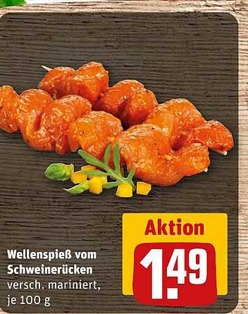Wellenspieß vom Schweinerücken, verschieden mariniert, je 100 g