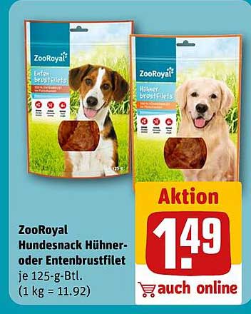 ZooRoyal Hundesnack Hühner- oder Entenbrustfilet 125-g-Btl.