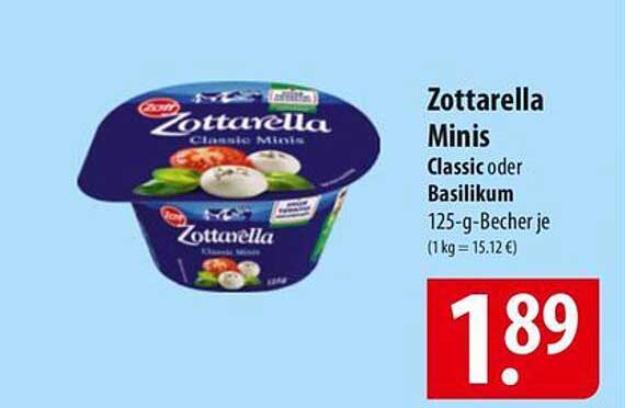 Zottarella Minis Classic oder Basilikum 125-g-Becher