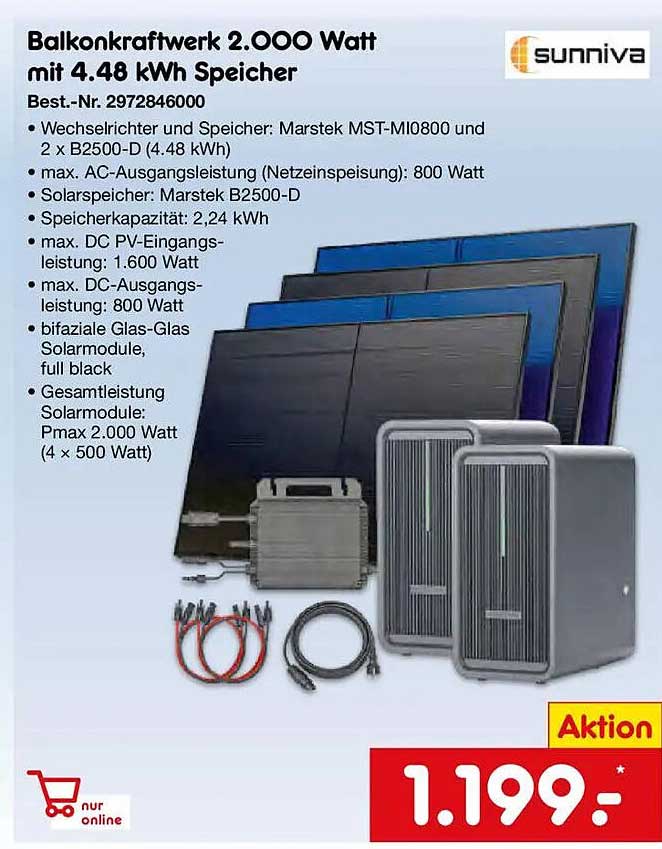 Balkonkraftwerk 2.000 Watt mit 4.48 kWh Speicher