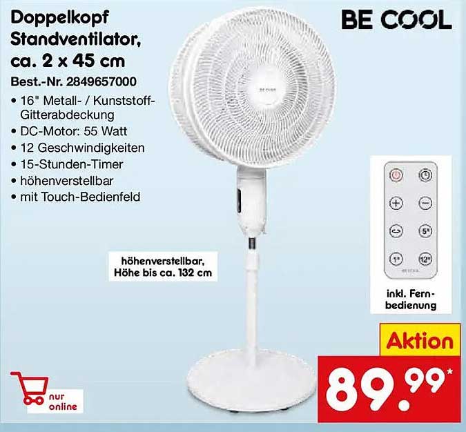 Doppeltkopf Standventilator, ca. 2 x 45 cm