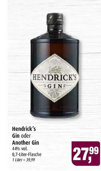 Hendrick’s Gin oder Another Gin 44% vol. 0,7-Liter-Flasche 1 Liter = 39,99
