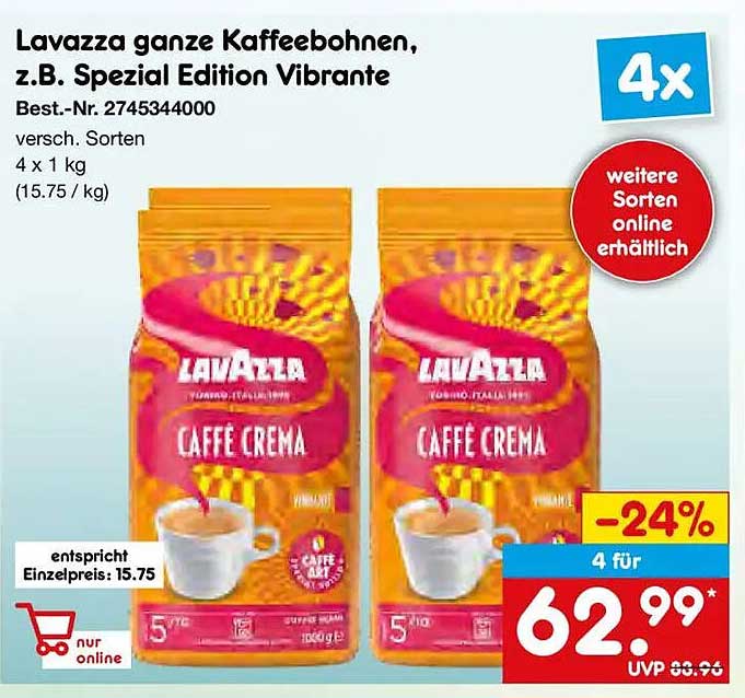 Lavazza ganze Kaffeebohnen, z.B. Spezial Edition Vibrante