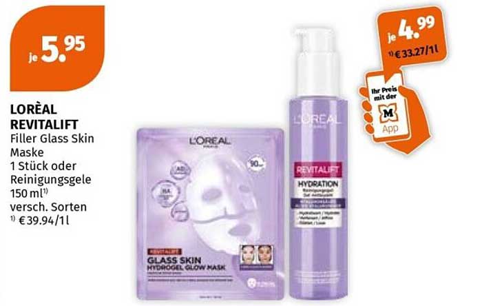 LORÉAL REVITALIFT Filler Glass Skin Maske 1 Stück oder Reinigungsgele 150 ml verschied. Sorten