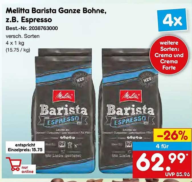 Melitta Barista Ganze Bohne, z.B. Espresso
