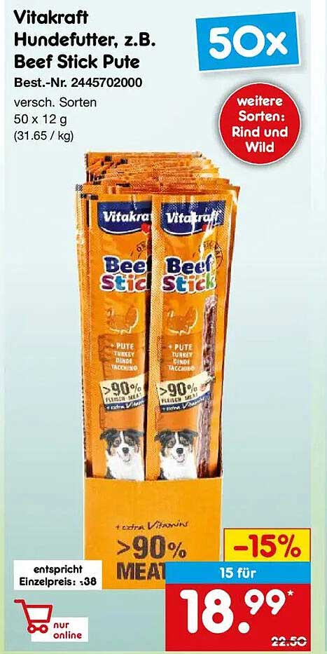Vitakraft Hundefutter, z.B. Beef Stick Pute