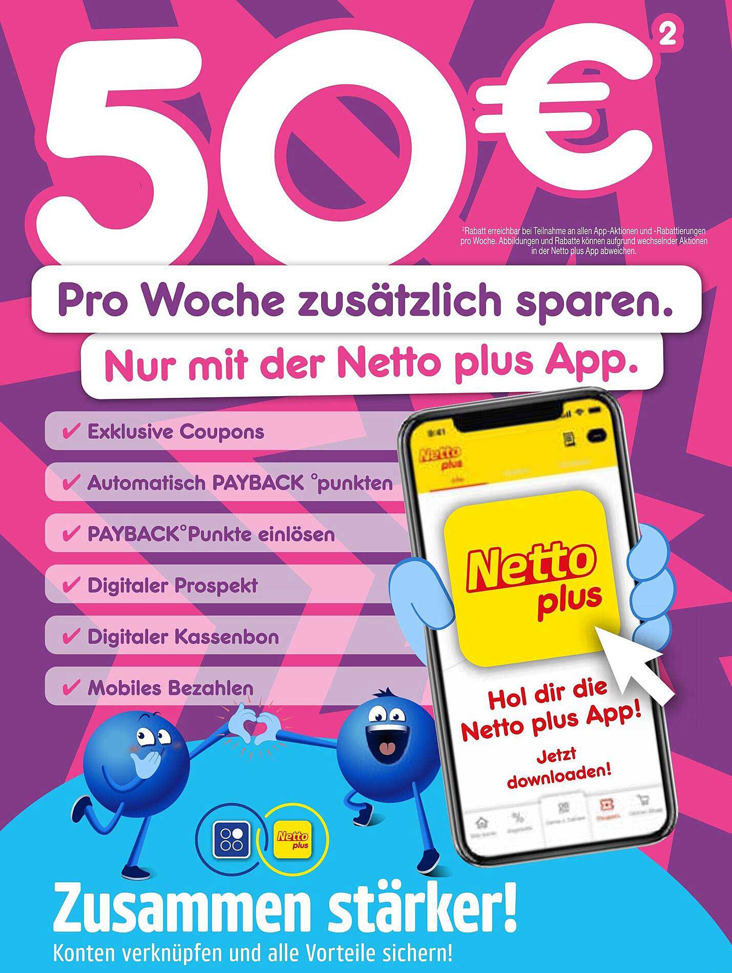 50 € pro Woche zusätzlich sparen – nur mit der Netto plus App