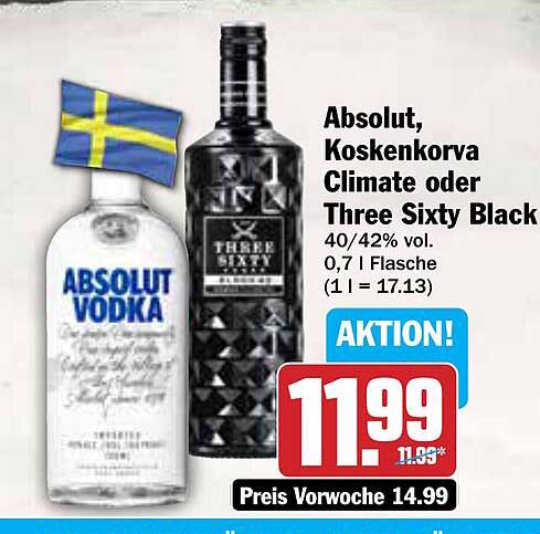 Absolut, Koskenkorva Climate oder Three Sixty Black