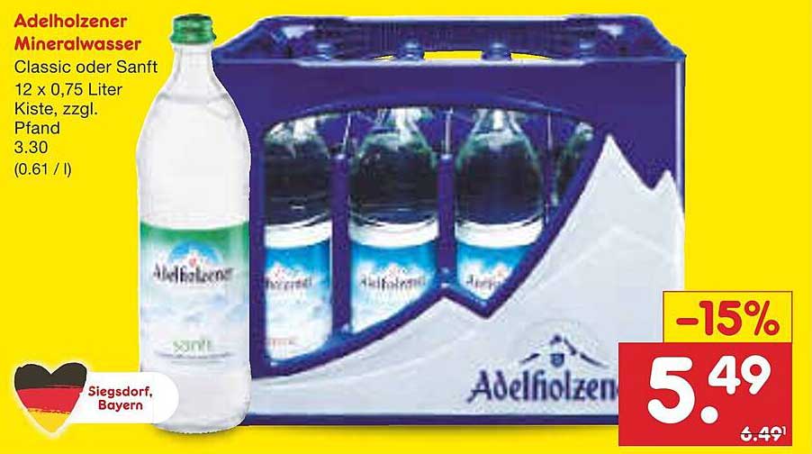Adelholzen Mineralwasser Classic oder Sanft 12 x 0,75 Liter Kiste