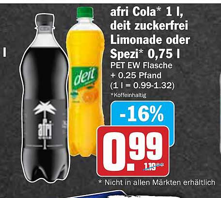 afri Cola* 1 l, deit zuckerfrei Limonade oder Spezi* 0,75 l