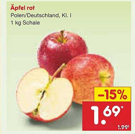 Äpfel rot, Polen/Deutschland, KL. I, 1 kg Schale