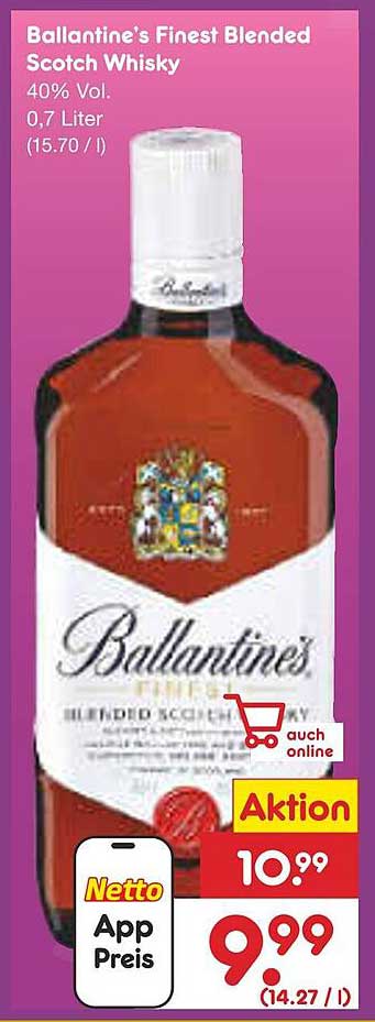 Ballantine's Finest Blended Scotch Whisky 0,7 Liter, 40% Vol.