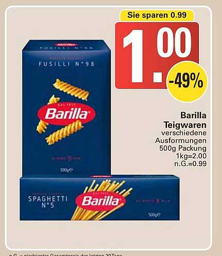 Barilla Teigwaren verschiedene Ausformungen 500g Packung
