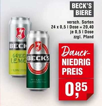 BECK'S Biere – Verschiedene Sorten im Angebot